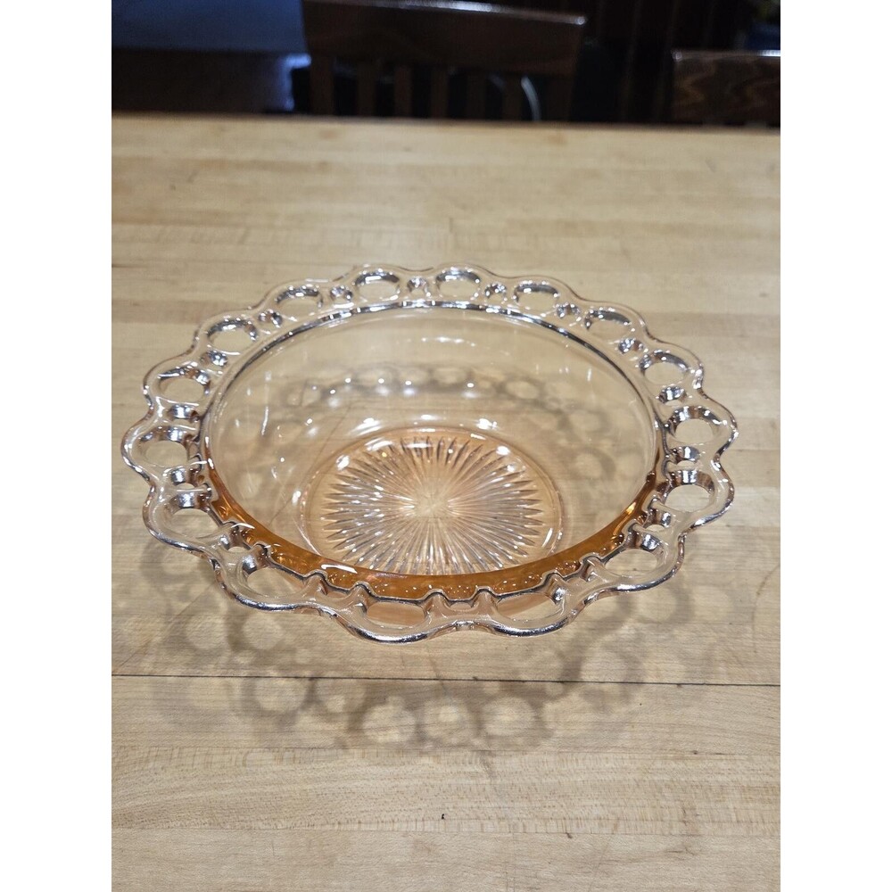 Vintage Anchor Hocking Old Colony Pink Depression Glass Lace Edge Bowl 9.5"